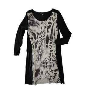 Luisa Cerano Black sweater dress front gray with print‎ 3/4 Sleeve Size 12